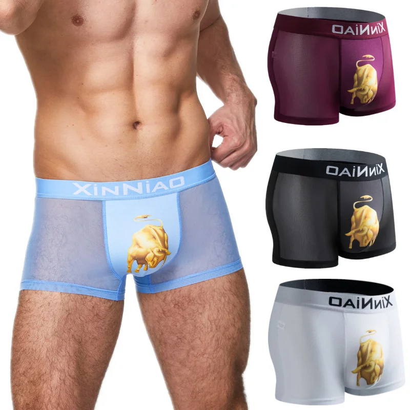 

Трусы-боксеры мужские ультратонкие, пикантное бесшовное нижнее белье, прозрачные трусы-шорты, сетчатые слипы со средней посадкой, шорты-бок...