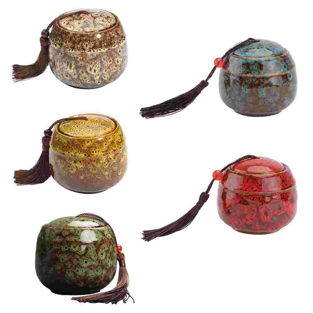 

5 Pcs Glass Terrarium Lid Coffee Bean Container Containers Lids Tea Sealed Porcelain Storage Jar Flour Loose Beans Ceramic Caddy