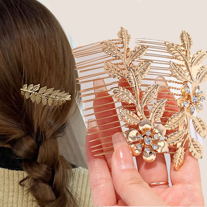 

Vintage Leaf Crystal Hairclips For Women Hair Maker Bun Hair Combs Metal Hairpin Wedding Headdress Hair Accessories Gift