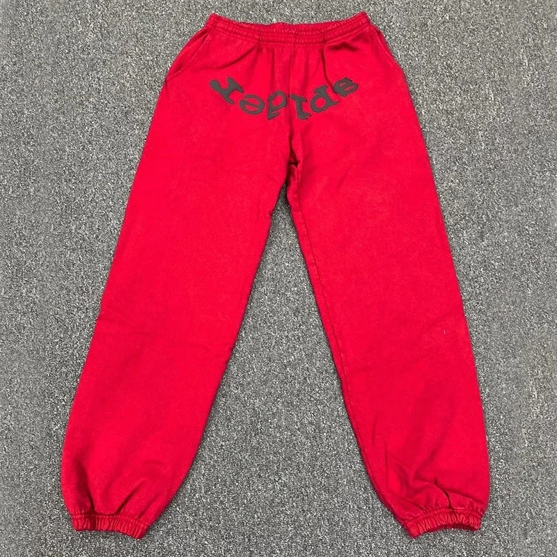 

555555 Angel Red Fashion Sweatpants Men Black Letters Sp5der Women Vintage Pants Joggers Drawstring Trousers
