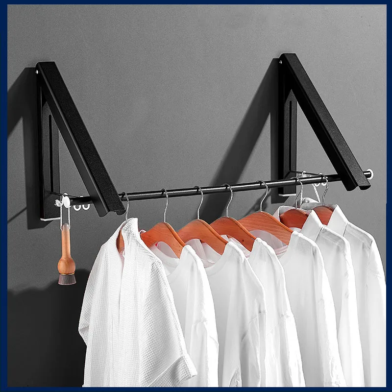 Wall-Mounted Folding Clothes Drying Rod Outdoor Balcony Invisible Hangers Space Aluminum Clothing Rack Home Bathroom Accessories