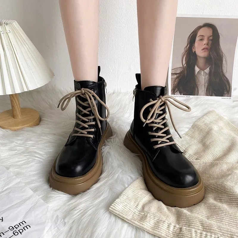 

Женские ботильоны на платформе и высоком каблуке, однотонные кожаные ботинки со шнуровкой