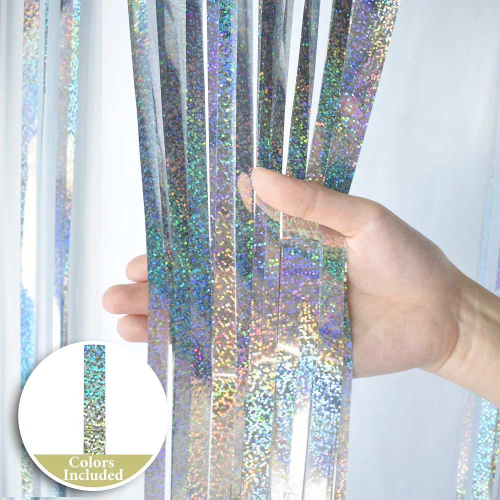 

2m Birthday Decoration Curtains for Party Decoration Party Backdrop Metallic Foil Fringe Tinsel Curtain for Wedding Baby Shower