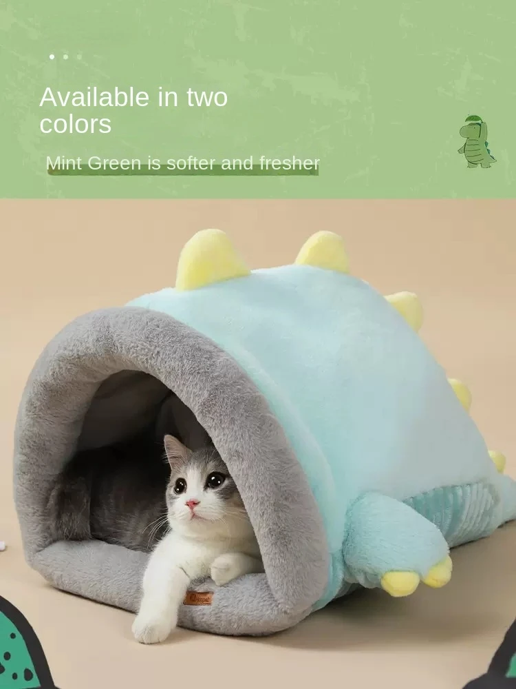 

Cozy Winter Pet Bed for Cats - Semi-Enclosed Dinosaur Cat Bed for Cat Lovers