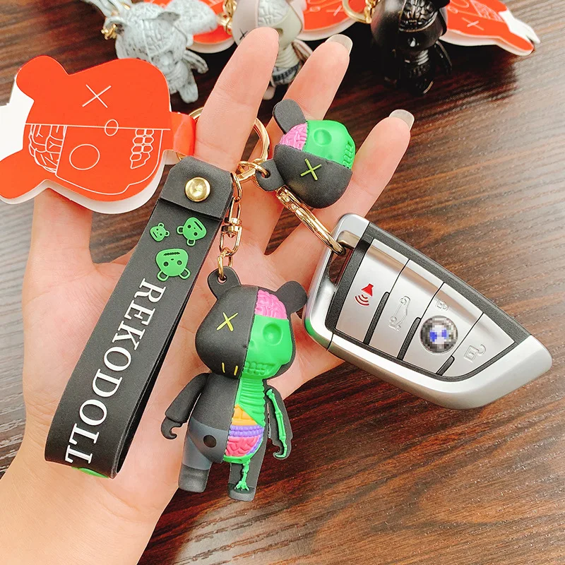 Модный мультяшный Забавный брелок для ключей с получерепом медведем модный в