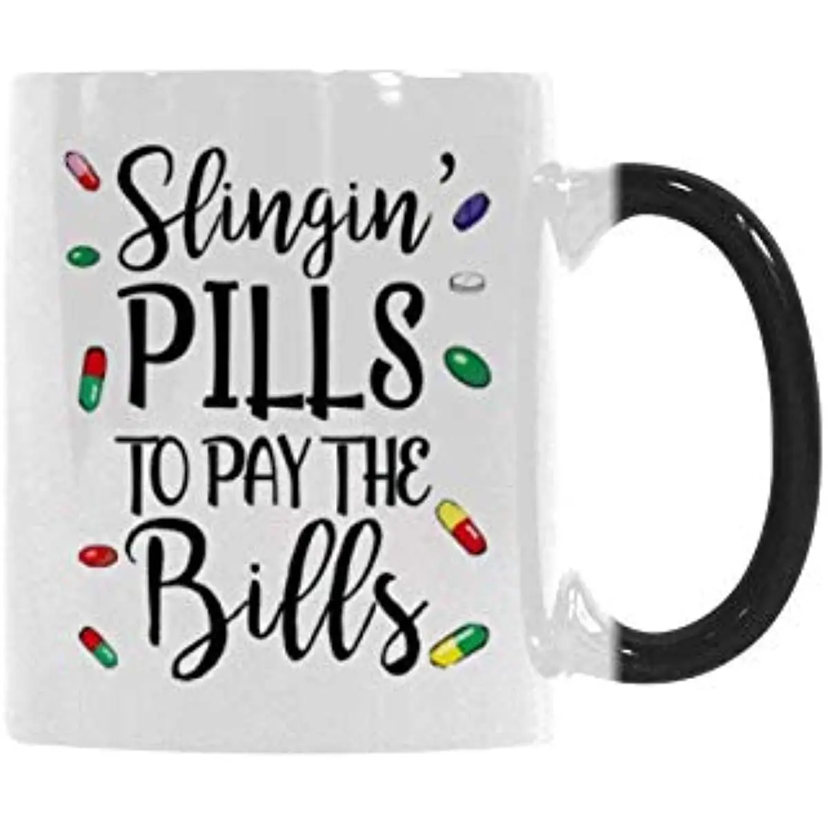 

Funny Heat Reveal Changing Color Cup 11 Ounce Ceramic Cup, Slingin Pills To Pay The Bills Coffee Mug Or Office Tea Cups