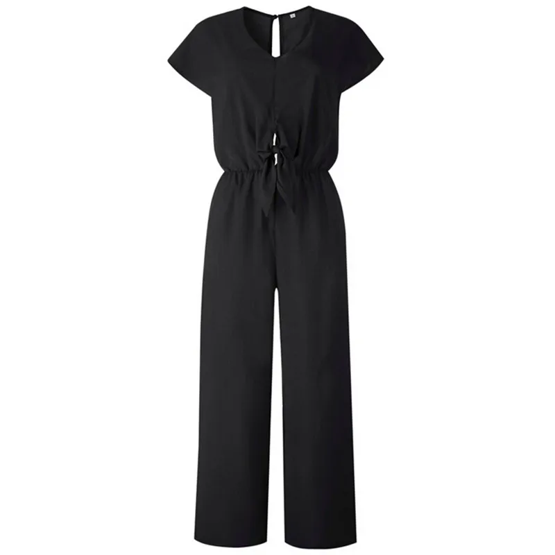 Women Short Sleeve Jumpsuit Solid Color Wide Legs Bodycon Jumpsuit  Simple Romper Trousers Club Wear 2023 V-neck Summer Playsuit