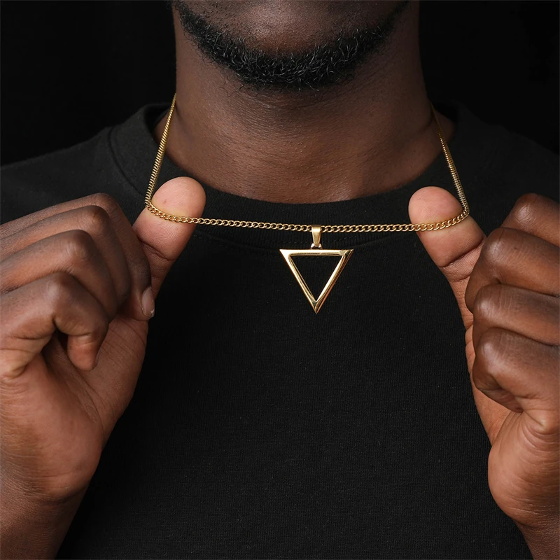 Мужское ожерелье с треугольным отверстием, мужское ожерелье с геометрическим кулоном, Крутое ожерелье из нержавеющей стали, мужские украшения