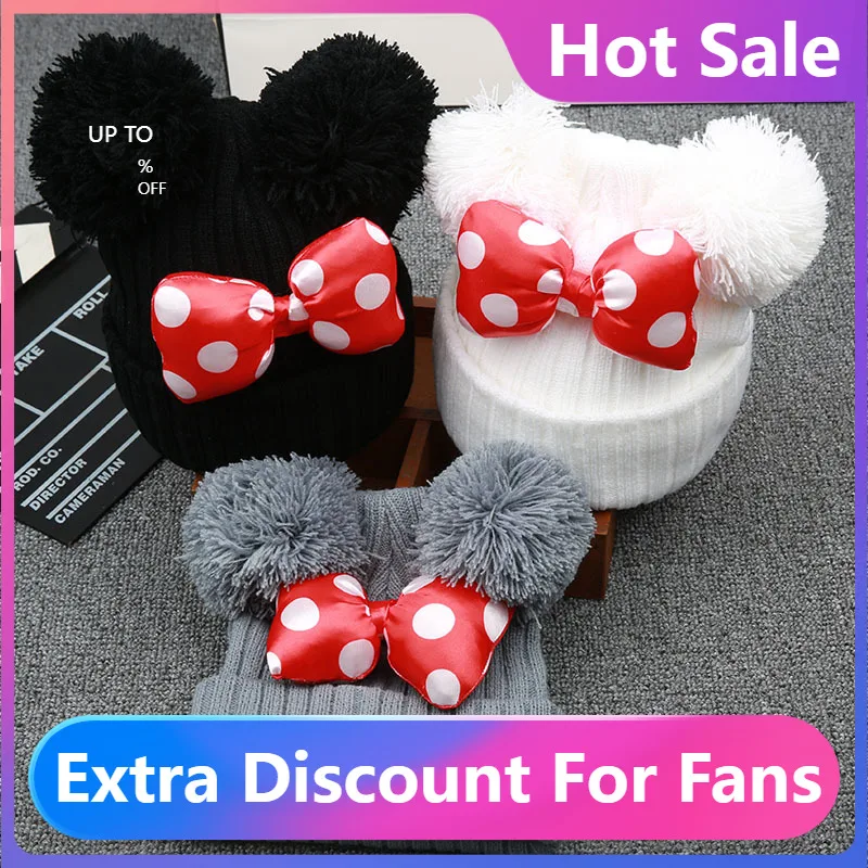 

Детская вязаная шапка в горошек, с большим бантом и двойным помпоном