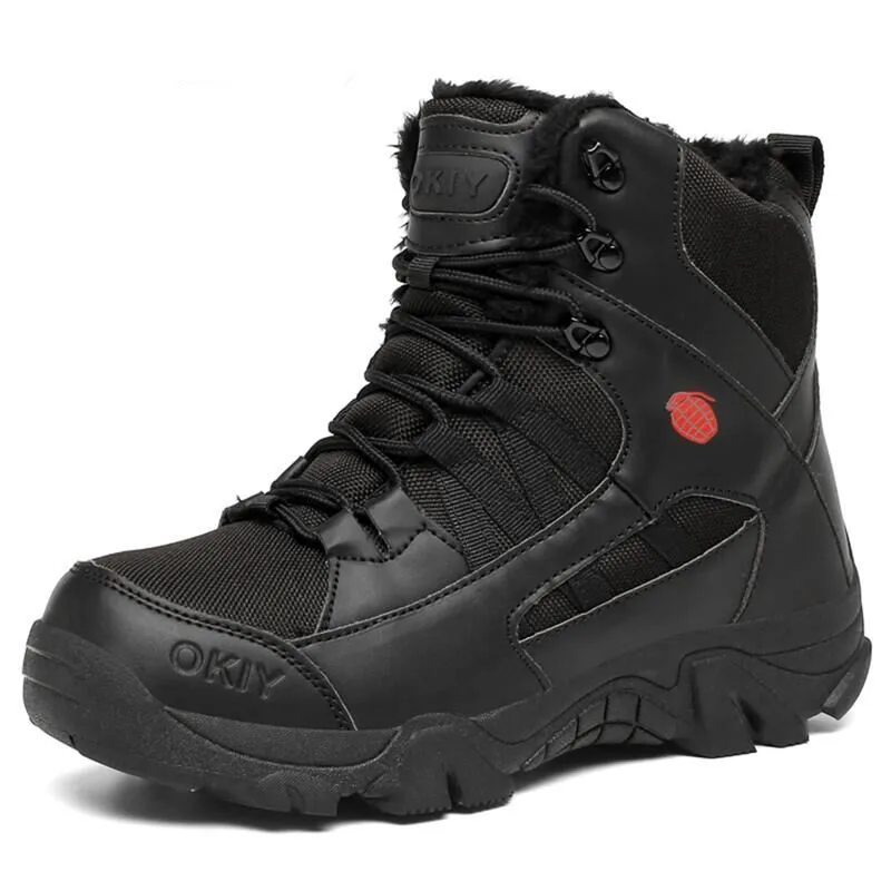 

Зимние мужские ботинки, плюшевые теплые зимние ботинки, Нескользящие рабочие ботинки, уличные водонепроницаемые мужские военные ботинки, м...