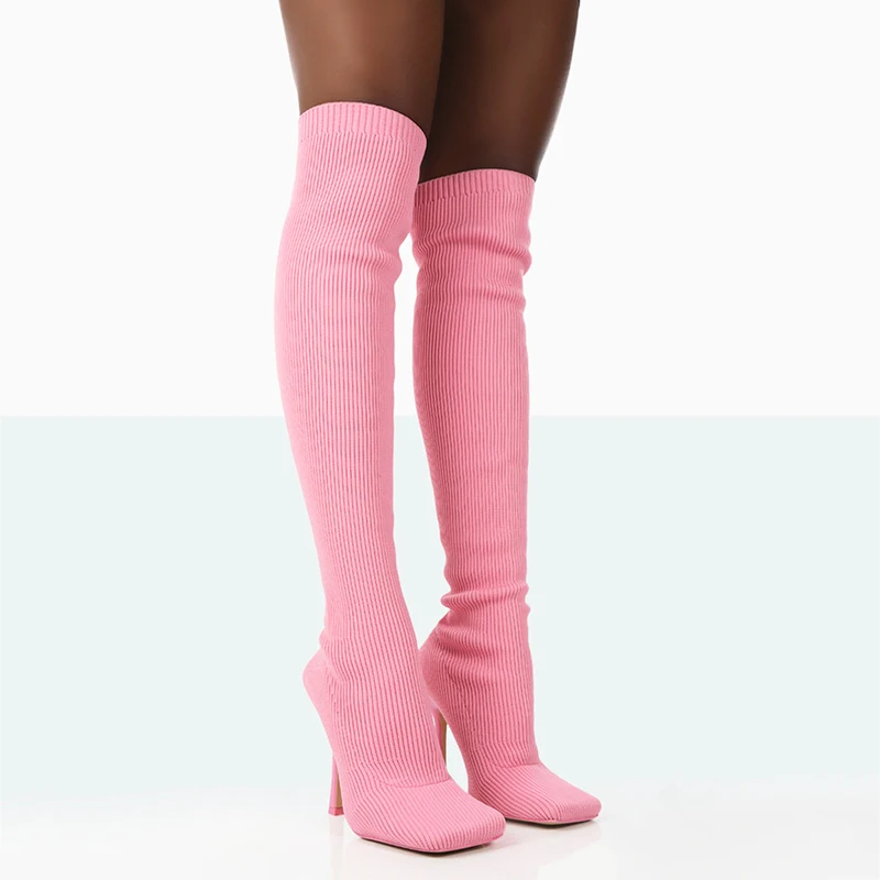 

Sexy Over-the-knee Boots Women Mesh Breathable Socks Boots High Heels Women Classic Designer Shoes Black Boots Thigh High Boots