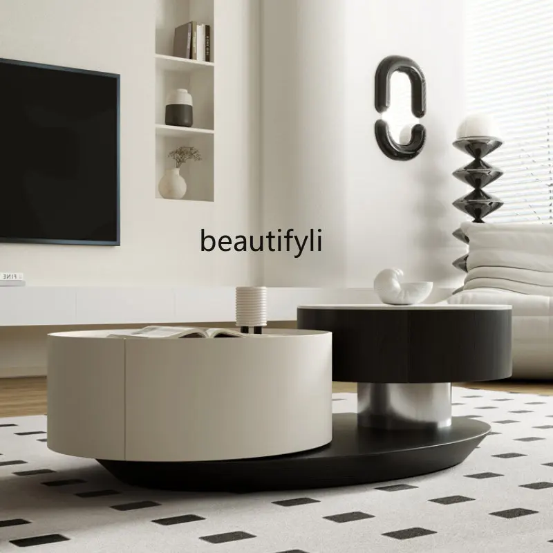 

zqStone Plate Coffee Table Living Room Home Small Apartment Simple Modern High Sense round Tea Table