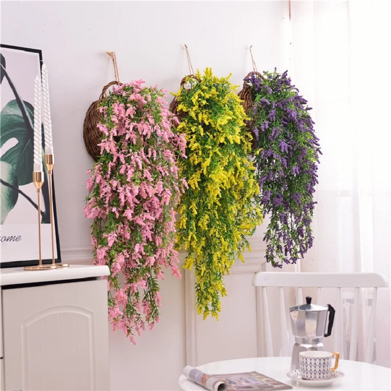 

Artificial Flowers Lavender Hanging Plants Rattan For Yard Front Door Home Bedroom Wedding Wall Garage Office Decor