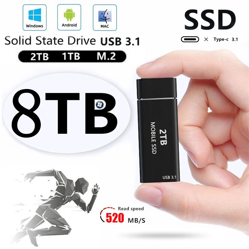 

Портативный твердотельный Накопитель SSD, 8 ТБ, ТБ, устройство для хранения, жесткий диск, компьютер, USB 3,1, мобильные жесткие диски, твердотель...
