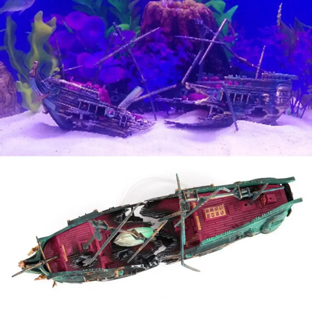 Split Shipwreck Decor Realistic Plastic Stable Aquarium Environments Ornament for Home | Дом и сад
