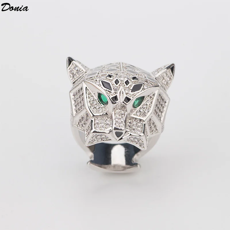 

Donia jewelry Luxury wide leopard head ring enamel ring AAA zircon green eyes personality domineering ring