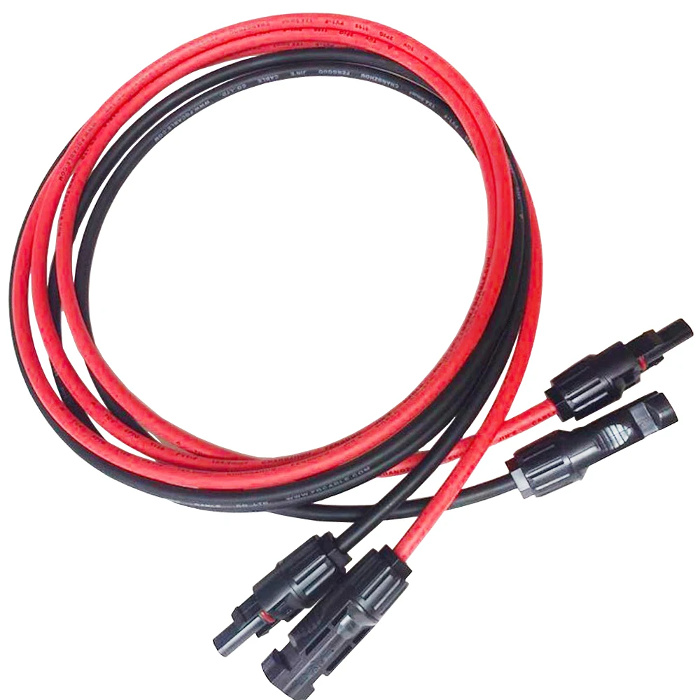 1 Pair Solar Panel Extension Cable Copper Wire 6 4 2.5 mm2 10 12 14 AWG Black and Red with Solar PV Wires Connectors