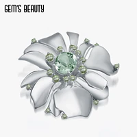 gems beauty 925 silver flower brooch natural green amethyst 925 sterling silver brooch for women fine jewelry