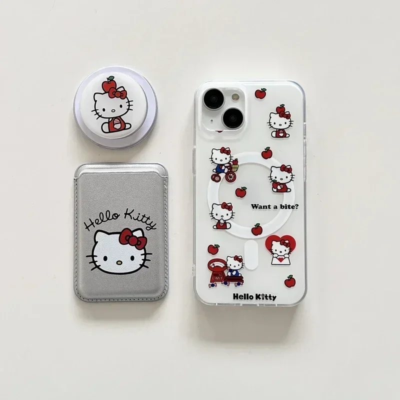 Милый магнитный кошелек Sanrio Hello Kitty чехол Magsafe с беспроводной зарядкой для iPhone 16 15
