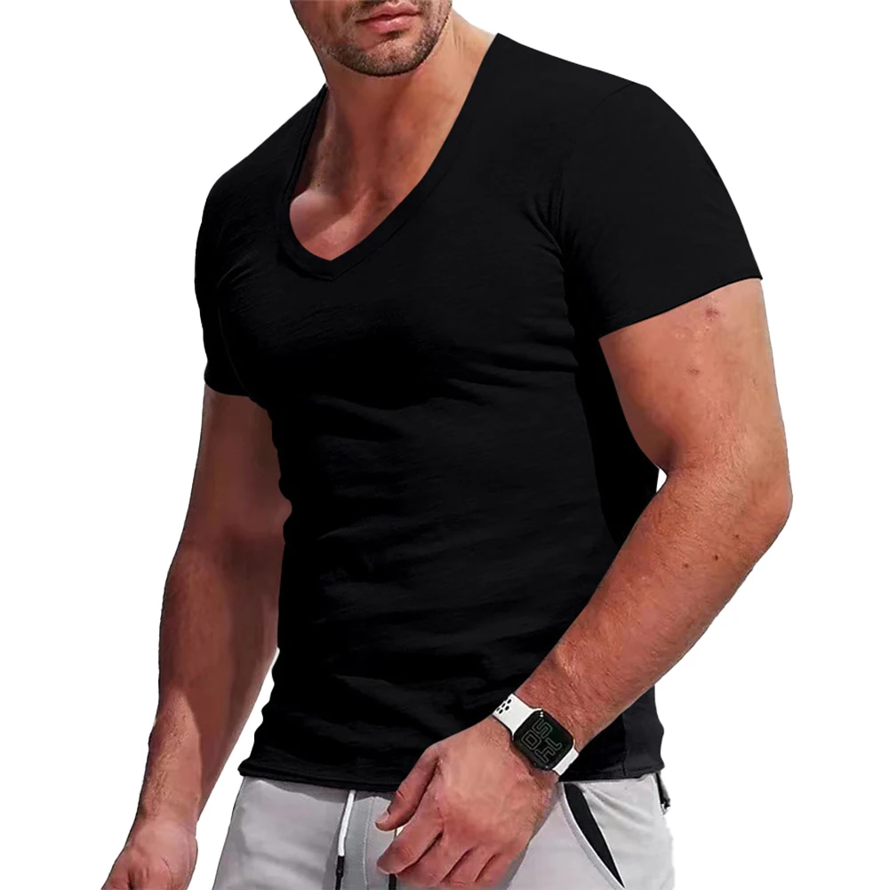 

Mens T-Shirts Short Sleeve T-Shirt V Neck Sports Gym Muscle Fitness Bodybuilding Tee Tops New Summer Everyday T Shirt