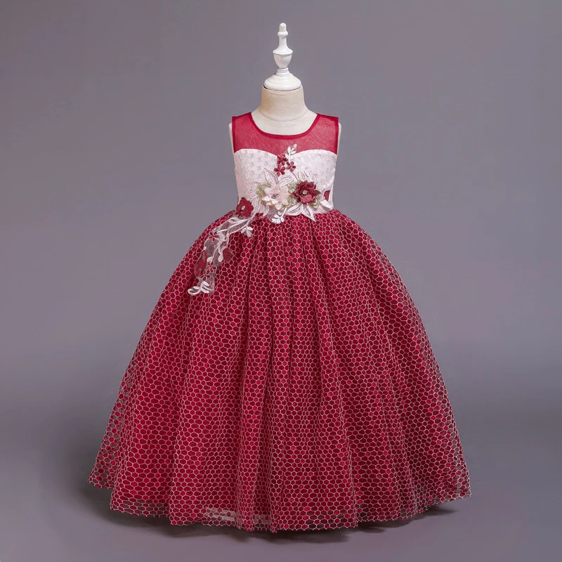 

Girl flower sleeveless long princess skirt big children piano pompous performance dress small host flower girl dress skirt