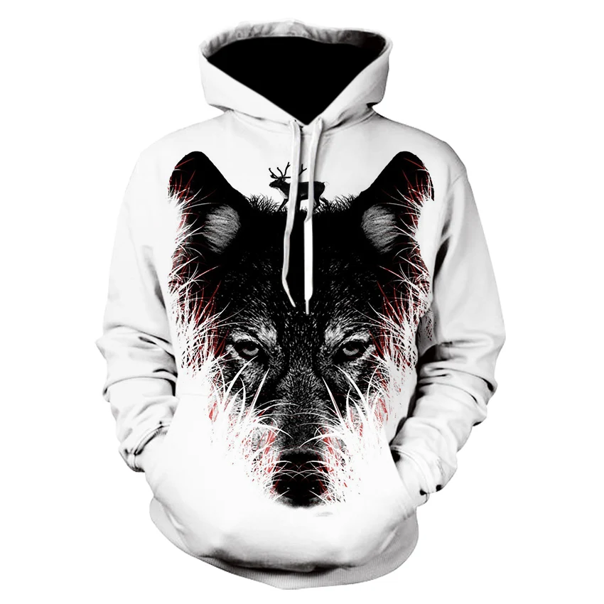 Pulôver lobo 3D casual masculino popular com estampa animal streetwear moda masculina bonito