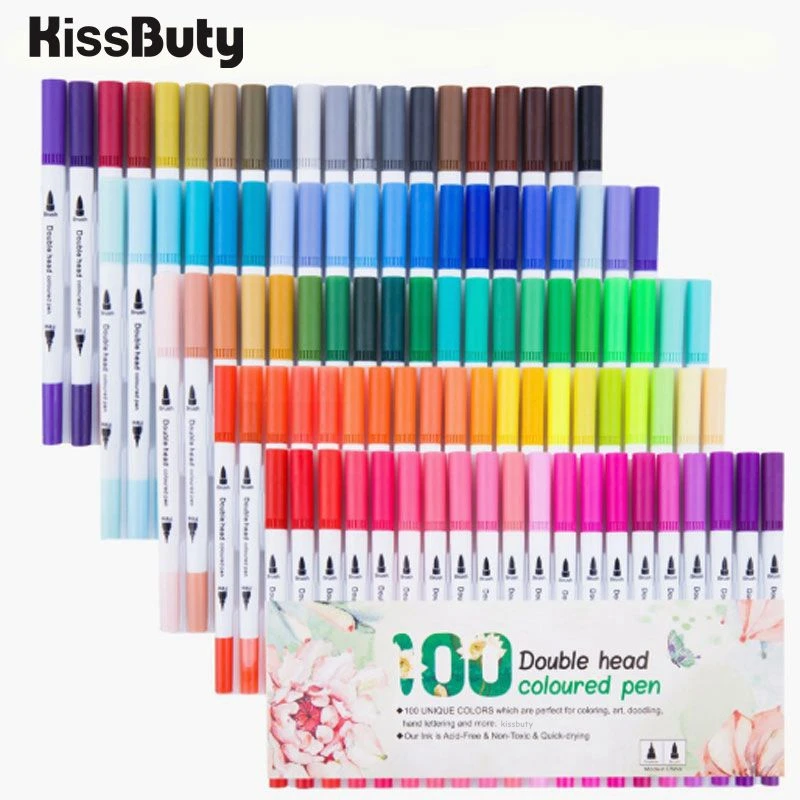 12-100 Colors Dual Brush Marker Pens for Coloring Books, Fine Tip Coloring Watercolo Art Markers Calligraphy Painting Supplies