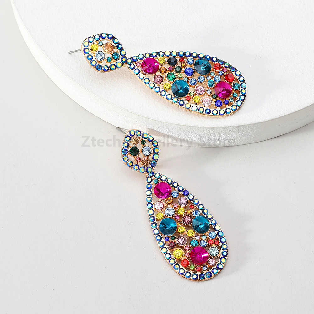 Каплевидные разноцветные женские серьги с кристаллами элегантный гламурный