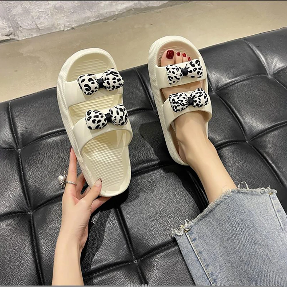 

2022 new summer bow slippers women's home bathroom indoor and outdoor wear fashion soft bottom sandals and slippers women
