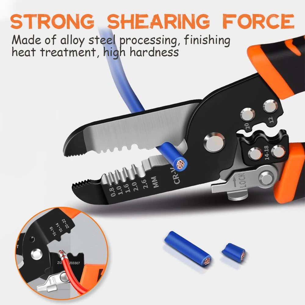 

185mm Stripping Crimping Pliers Wire Stripper Multi Functional Ring Crimpper Electrician Peeling Network Cable Stripper Tools