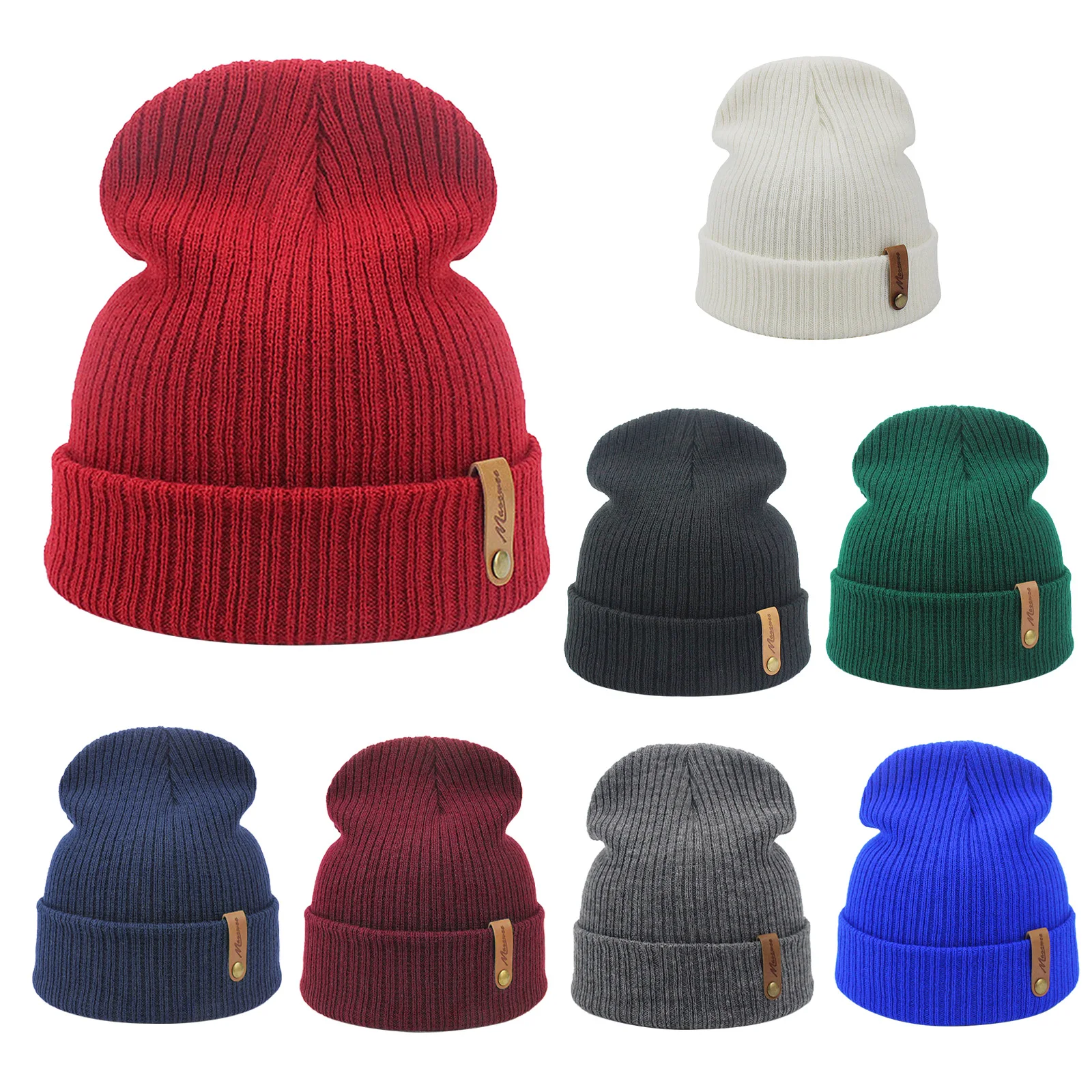 

Warm Hats Men Women Autumn Winter Knitted Hats Beanies Fashionable Caps Warm Adult Hats Melon Leather Hats