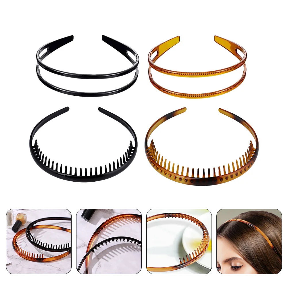 

4pcs Plastic Headband Teeth Comb Headband Double Row Headband Hair Hoops