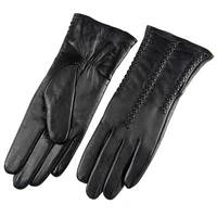 winter velvet lined genuine leather women gloves high quality goatskin gloves black fashion trend driving gloves