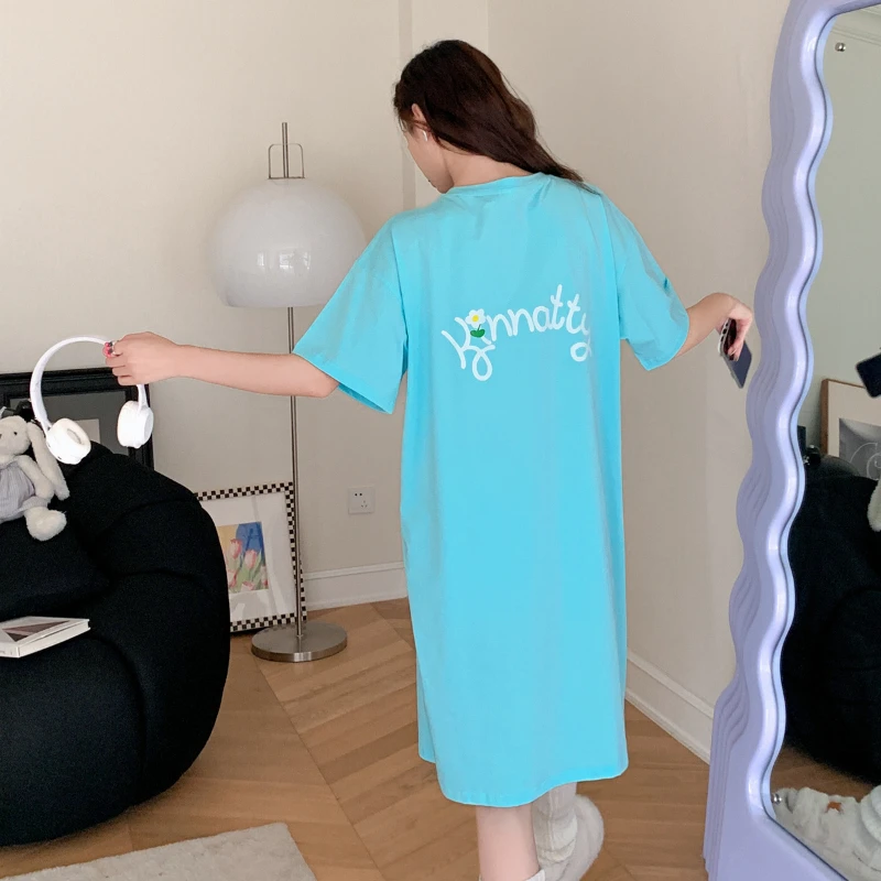 Pajamas for Women's Summer Cotton Cool Short-sleeved Nightdress Breathable and Casual Plus Size Home Service Can Be Worn Outside