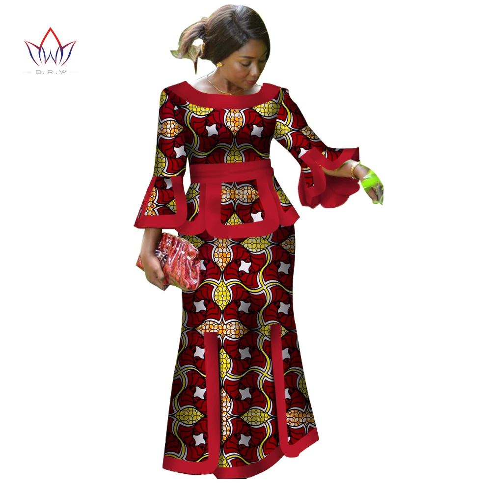 Африканский комплект из двух предметов для женщин, модная африканская одежда Дашики с рукавами на запястье, базин, женская одежда больших размеров, модель WY2718