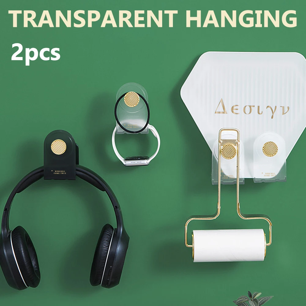 

2 PCS Clear Hooks No Punching Wall Mounted Durable Double Storage Hook Strong Load Bearing Capacity Modern Style Hook MU8669