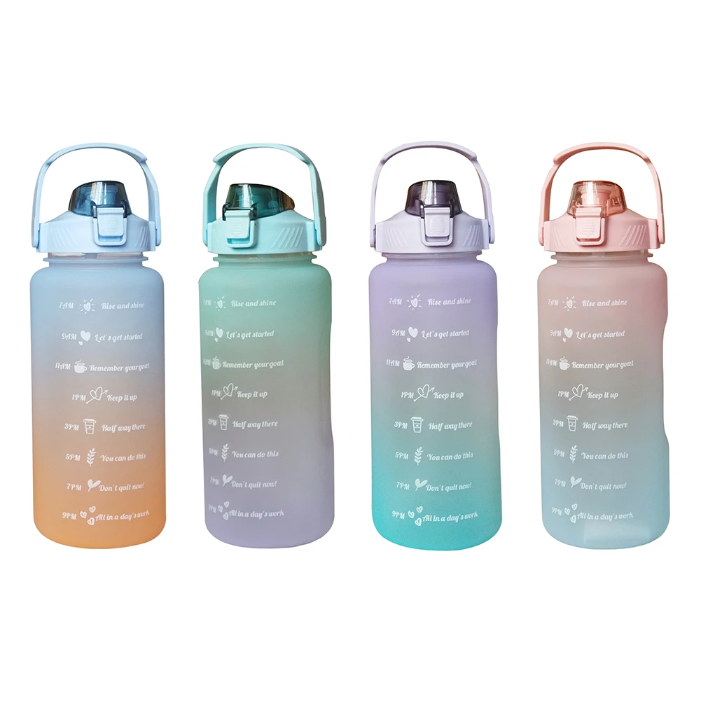 

2Л бутылка для воды, соломенная чашка, большая емкость, высокая температура, пластиковая чашка для воды, время, весы, матовые, для спорта на от...