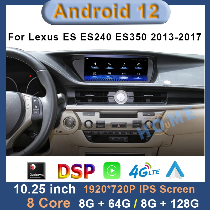 

10.25"Qualcomm Android 12 Car Radio CarPlay For Lexus ES240 ES250 ES350 ES300h 13-17 ES Multimedia Video Player Autoradio Stereo