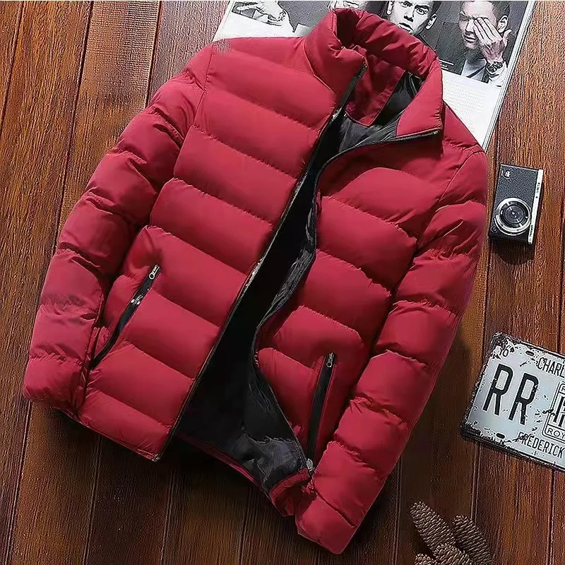 2022 Men 's Parka Autumn Winter Trendy Zipper Pockets Jacket  Windbreak Thick Warm Male Cardigan Stand Collar Casual  Streetwear