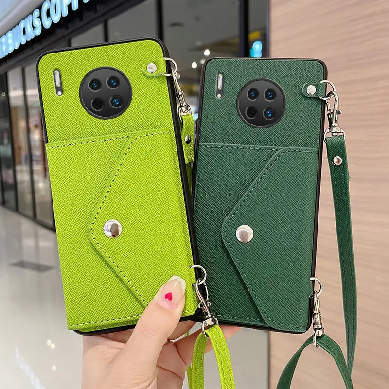 

Suitable For Huawei Mate 30 Leather Soft Phone Case, Change Card Bag, Crossbody Strap Lanyard