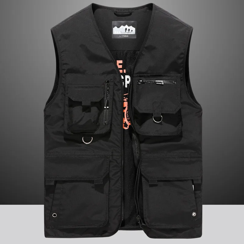 

Men's Loose Casual V-Neck Sleeveless Jacket Tops Zipper Pockets Multifunctional Outdoor Vest Male Safari Style Waistcoat Coats