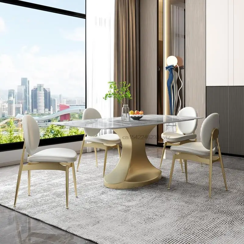 

Golden Regular Kitchen Table Large Family With 6 Chairs Hotel Restaurant 10 People Table Dining Glossy Custom Desktop 180cm