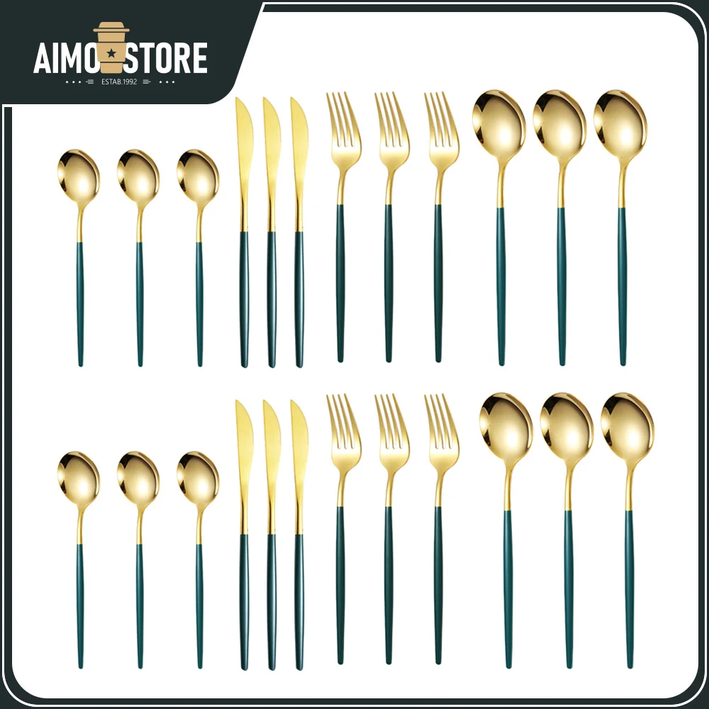 

24pcs/set Gold Cutlery Set Gold-plated Mirror Luxury Stainless Steel Western Spoon/Fork/Knife Cutlery Set Suitable for 6 People