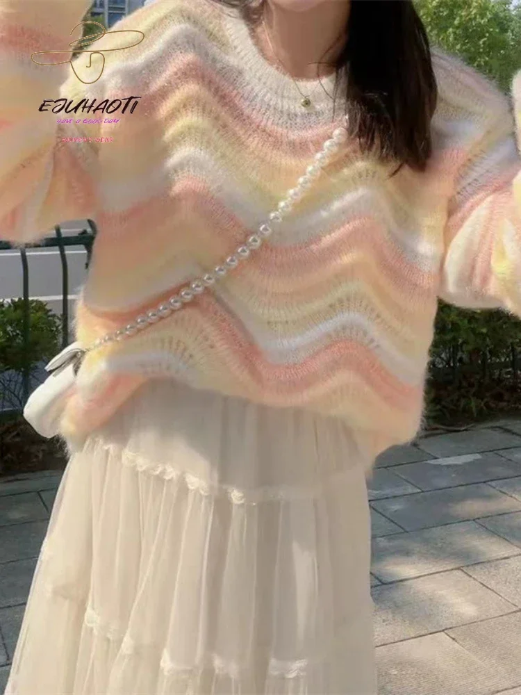 Женский свободный свитер элегантный корейский джемпер с длинным рукавом и