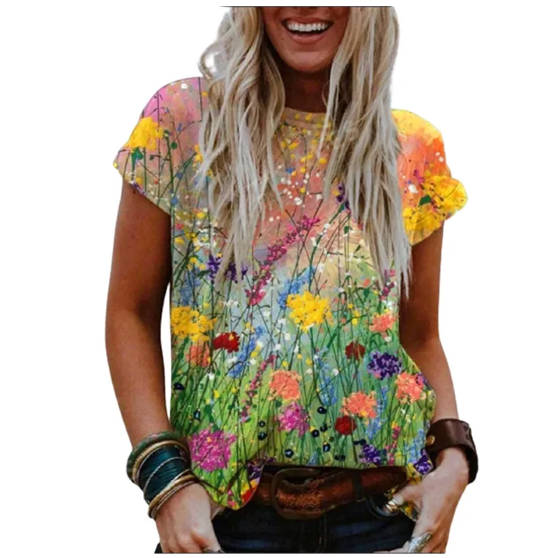 

Женская футболка с коротким рукавом и круглым вырезом, свободного покроя