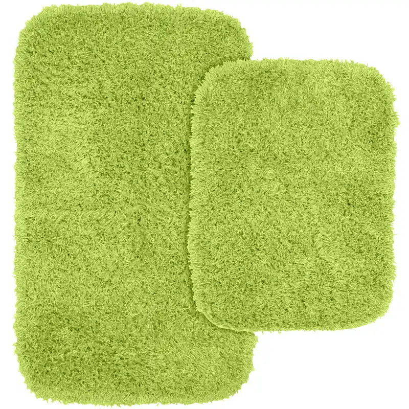 

Rug Jazz 2 Piece Shaggy Nylon Washable Bathroom Rug Set Lime Green
