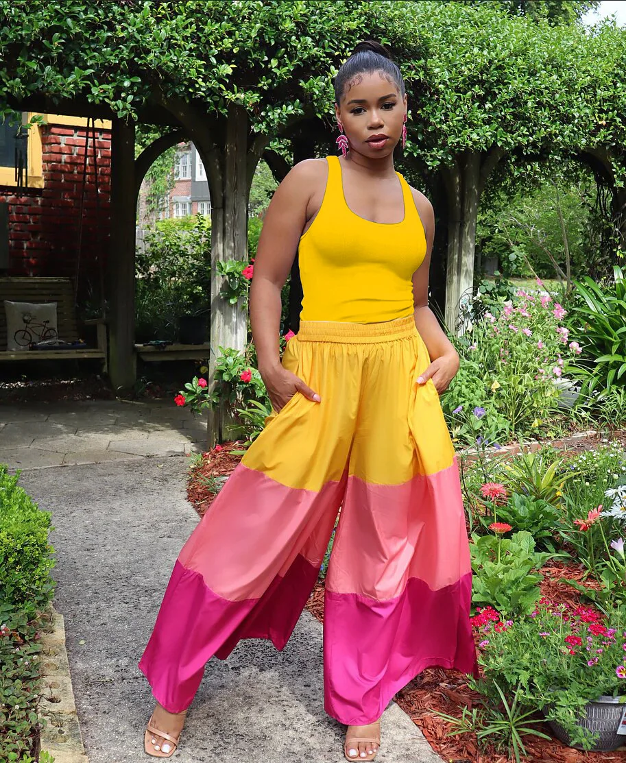 

Элегантный женский комплект из майки и свободных брюк с широкими штанинами в стиле пэчворк 2022, спортивный костюм, комплект из двух предмето...