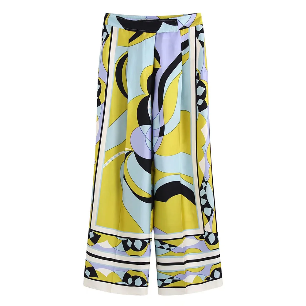 

ZATRHMBM 2022 women's spring and summer new bohemian print wide tube mid-waist pockets pants for women