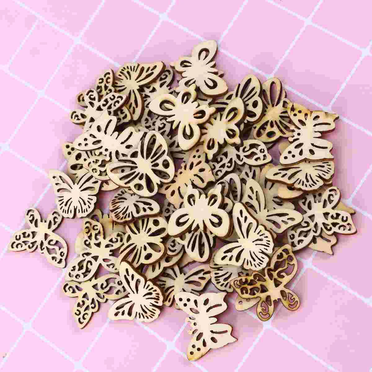

50pcs Wooden Pieces Wooden Embellishment Unfinished Wood Shapes Blank Wooden Tags Vintage Wedding Decoration