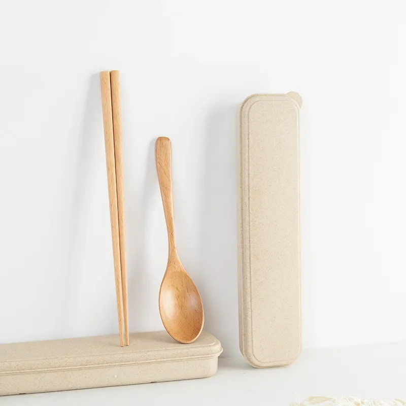 Деревянные палочки для еды ложка японский набор посуды столовой из натурального